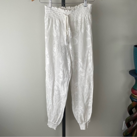 Aerie Crochet Tassel High Rise Jogger Boho Pant White Bohemian Coastal Swim - Picture 1 of 5